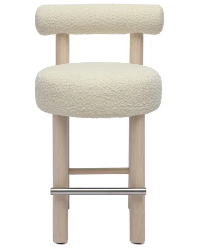 Tov Furniture Carmel Boucle & Solid Wood Counter Stool In Cream