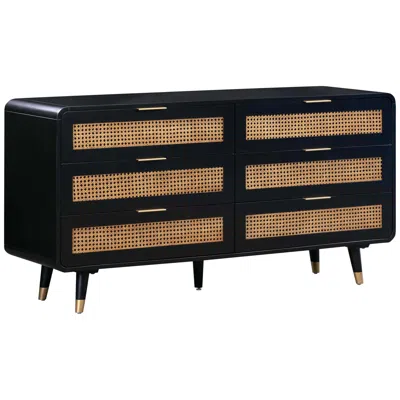 Tov Furniture Christine 62" Wide Black Acacia Wood And Iron 6-drawer Dresser