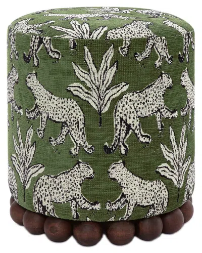Tov Furniture Dex Leopard Jacquard Ottoman In Green