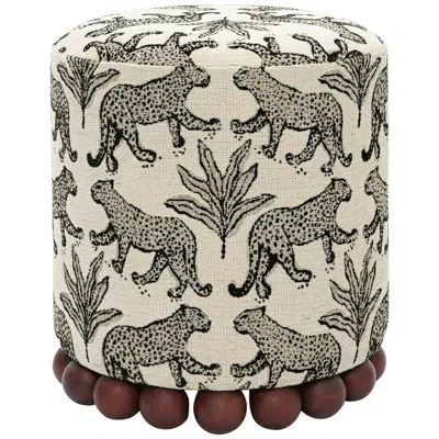 Tov Furniture Dex Taupe Leopard Jacquard Fabric Round Ottoman