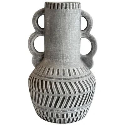 Tov Furniture Earthenware Aztec Handled Flower Vase In Slate In Gray