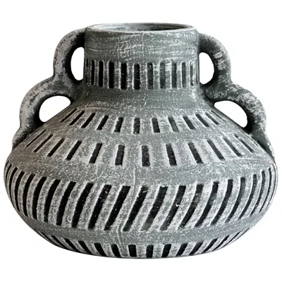 Tov Furniture Earthenware Aztec Wide Flower Vase In Blue In Gray