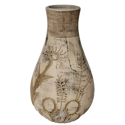 Tov Furniture Earthenware Floral Pattern Vase In Grey In Brown