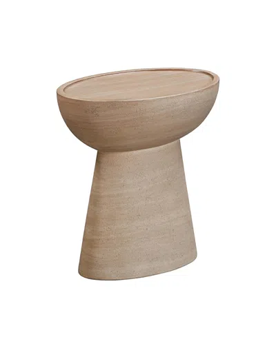 Tov Furniture Eclipse Textured Faux Travertine Indoor / Outdoor Side Table In Neutral