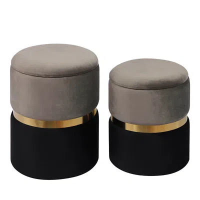 Tov Furniture Gigi Velvet Storage Ottomans - Set Of 2 In Grey In Gray