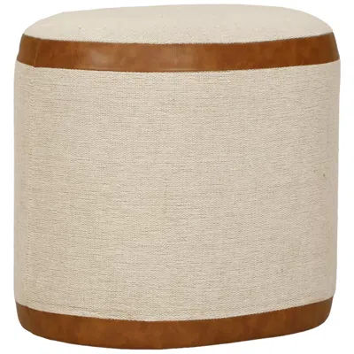 Tov Furniture Huche Cotton Jute And Vegan Leather Oval Ottoman In Neutral