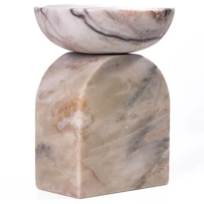 Tov Furniture Marble White Brown Balanced Candle Holder