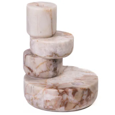 Tov Furniture Marble White Brown Stacked Candle Holder In Multi