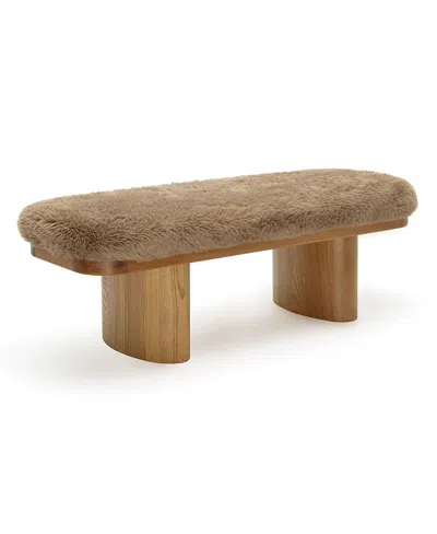 Tov Furniture Ollie Straight Faux Leather Shearling Bench In Brown