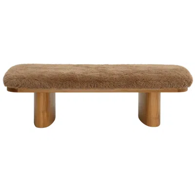 Tov Furniture Ollie Taupe Straight Vegan Shearling Bench In Brown