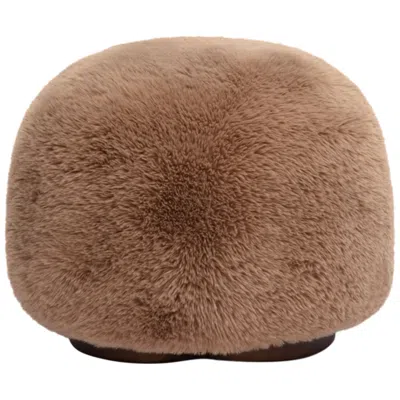 Tov Furniture Oopa Taupe Contract-grade Straight Vegan Shearling Swivel Ottoman In Brown