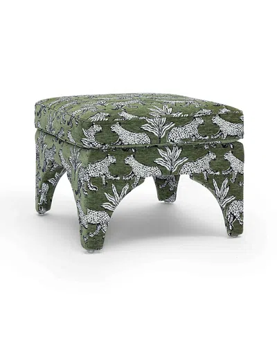 Tov Furniture Raji Leopard Jacquard Ottoman In Green