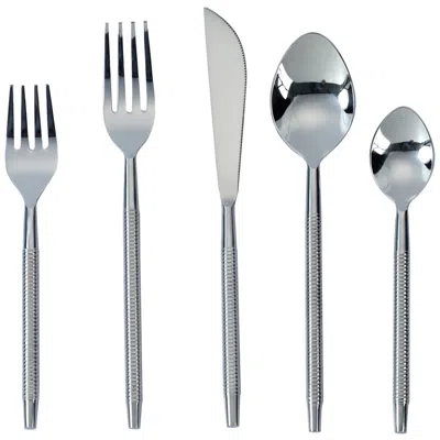 Tov Furniture Ribbed Silver Stainless Steel Flatware - Set Of 5 Pieces - Service For 1