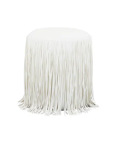 Tov Furniture Shag Me Performance Faux Leather Ottoman In White