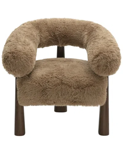 Tov Furniture Spara Taupe Straight Vegan Shearling Accent Chair In Brown