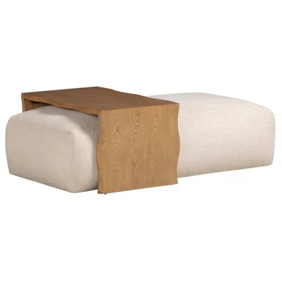 Tov Furniture Spencer Cream Performance Basketweave Ottoman With Bridge Table In White