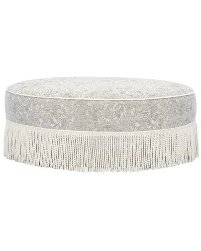 Tov Furniture Tassy Neutral Floral Tasseled Round Ottoman In Gray