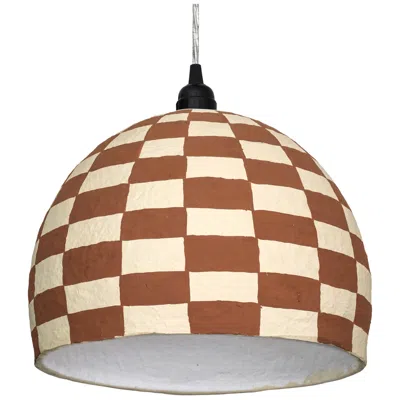 Tov Furniture Taurus White And Terracotta Cotton Mache Pendant Lamp In Brown