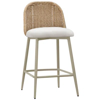 Tov Furniture Tov Alexa 24" Cream Metal And Wicker Outdoor Counter Stool