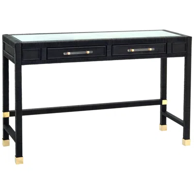 Tov Furniture Tov Amara 47 1/4" Wide Charcoal Rattan Rectangular 2-drawer Desk
