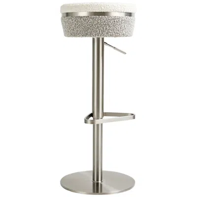 Tov Furniture Tov Astro Adjustable Height Modern White And Gray Boucle Swivel Stool