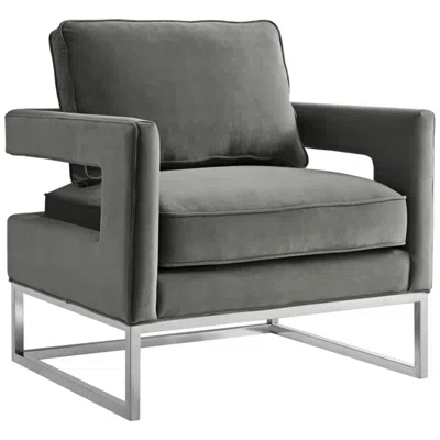 Tov Furniture Tov Avery 33 1/2" Wide Silver Legs Gray Velvet Modern Armchair