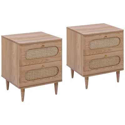 Tov Furniture Tov Carmen 19" Wide Wood And Cane 2-drawer Nightstands Set Of 2