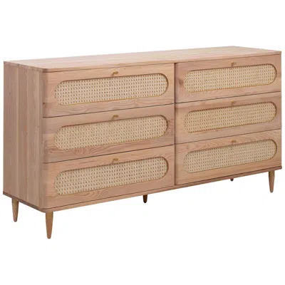 Tov Furniture Tov Carmen 63" Wide Natural Wood And Cane 6-drawer Dresser