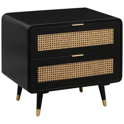 Tov Furniture Tov Christine 27" Black And Natural Cane 2-drawer Modern Nightstand