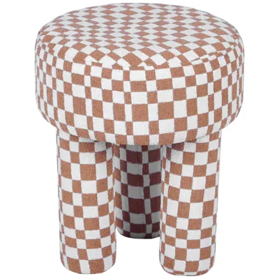 Tov Furniture Tov Claire 14" Wide Brown Checkered Boucle Modern Accent Stool