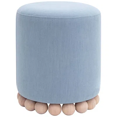 Tov Furniture Tov Dex 15 3/4" Wide Faded Blue Upcycled Fabric Round Ottoman