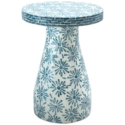 Tov Furniture Tov Halio 18" Wide Blue Floral Shell Side Table