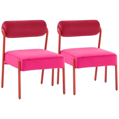 Tov Furniture Tov Jolene 20 3/4" Wide Modern Hot Pink Velvet Dining Chairs Set Of 2