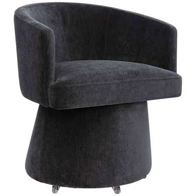 Tov Furniture Tov Kristen 24" Wide Black Upcycled Chenille Fabric Rolling Desk Chair