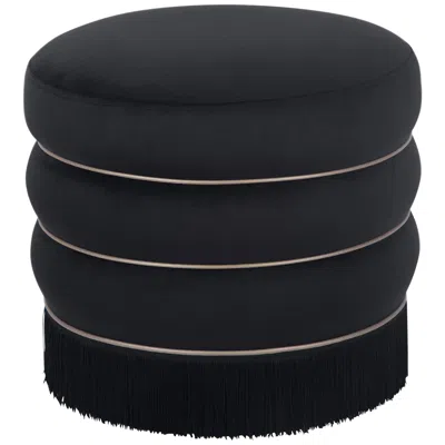 Tov Furniture Tov Lakka 17 1/4" Wide Round Modern Black Velvet Ottoman