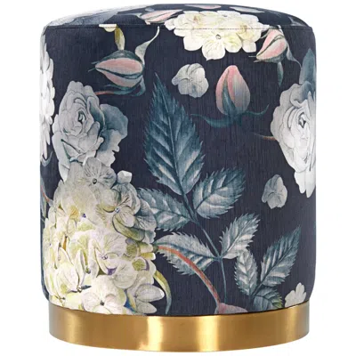 Tov Furniture Tov Opal 16" Wide Gold Base Floral Velvet Fabric Round Ottoman