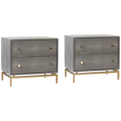 Tov Furniture Tov Pesce Shagreen 25" Textured Gray 2-drawer Nightstands Set Of 2