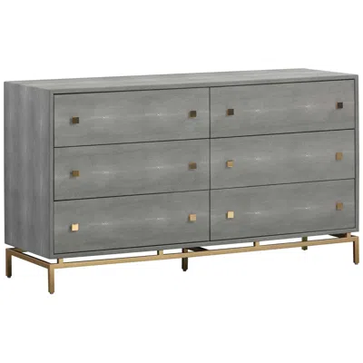 Tov Furniture Tov Pesce Shagreen 57" Wide Gray Acacia Wood And Iron 6-drawer Dresser