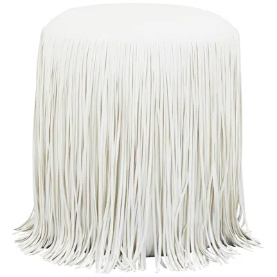 Tov Furniture Tov Shag Me 15 1/2" Wide Ivory Performance Vegan Leather Round Ottoman