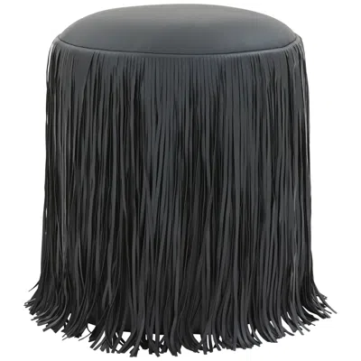 Tov Furniture Tov Shag Me Black Performance Vegan Leather Round Ottoman