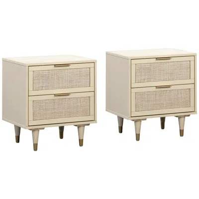 Tov Furniture Tov Sierra 22" Wide Iron And Buttermilk Wood Nightstands Set Of 2