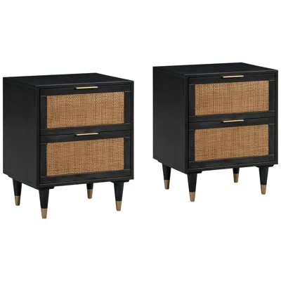 Tov Furniture Tov Sierra 22" Wide Noir Acacia Wood 2-drawer Nightstands Set Of 2