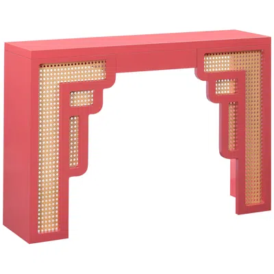 Tov Furniture Tov Suzie 45" Wide Coral Pink Wood Woven Rattan Console Table