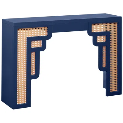 Tov Furniture Tov Suzie 45" Wide Navy Wood Woven Rattan Console Table