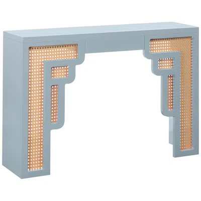 Tov Furniture Tov Suzie 45" Wide Patel Blue Wood Woven Rattan Console Table