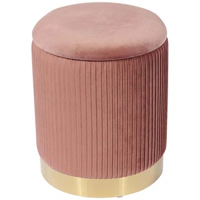 Tov Furniture Tov Zoe 12 1/2" Blush Pink Velvet Ribbed Fabric Round Storage Ottoman