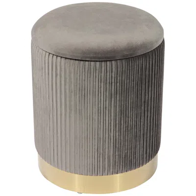 Tov Furniture Tov Zoe 12 1/2" Wide Gray Velvet Ribbed Modern Round Storage Ottoman