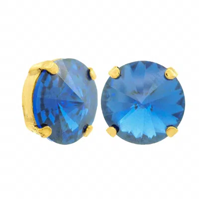 Tova The Basics Crystal Stud Earrings In Sapphire Champagne/gold In Blue