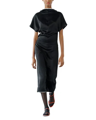 Tove Aker Low-back Satin Midi Dress In Black