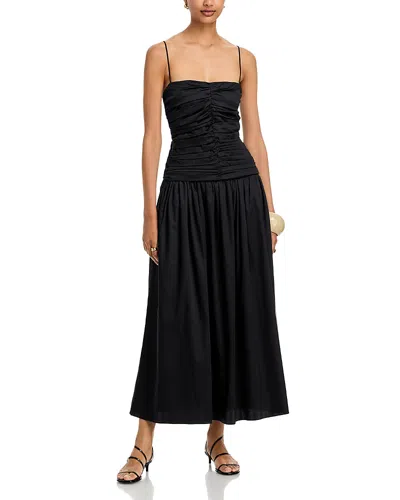 Tove Amina Cotton Ruched Bodice Midi Dress In Black